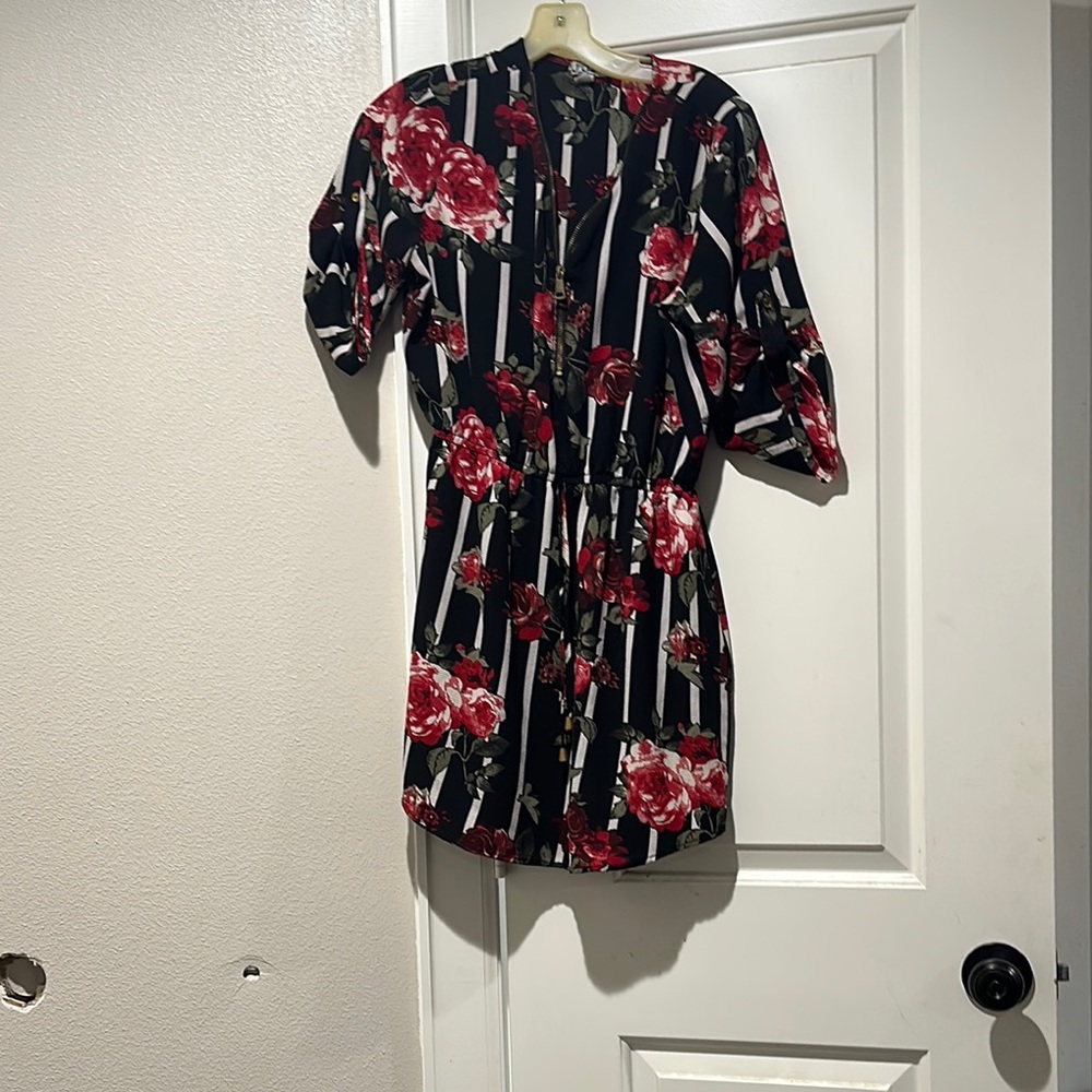 Black and White Puff Sleeve Mini Sundress